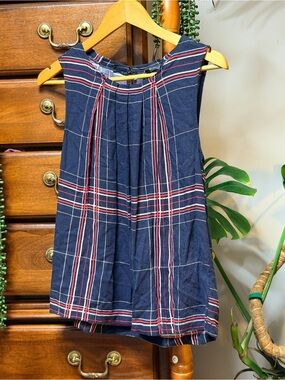 The Limited Navy Plaid Sleeveless Tank Blouse with Red & White Stripes